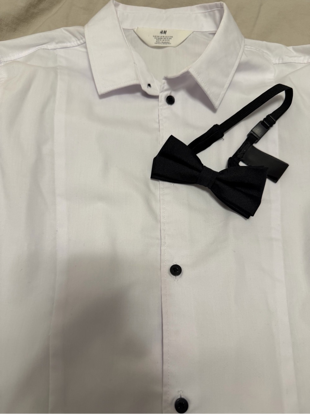 H&M White Button-Down Shirt with Black Bow